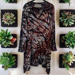 Grau Tiedye Grunge Dark Fairy Bohemian Art to Wear Lagenlook Midi Dress Size M/L